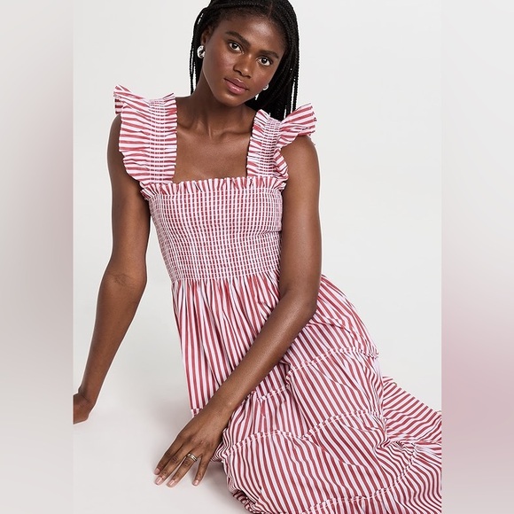 Women’s Red Stripe Midi Dress with Smocked Bodice - Picture 8 of 12